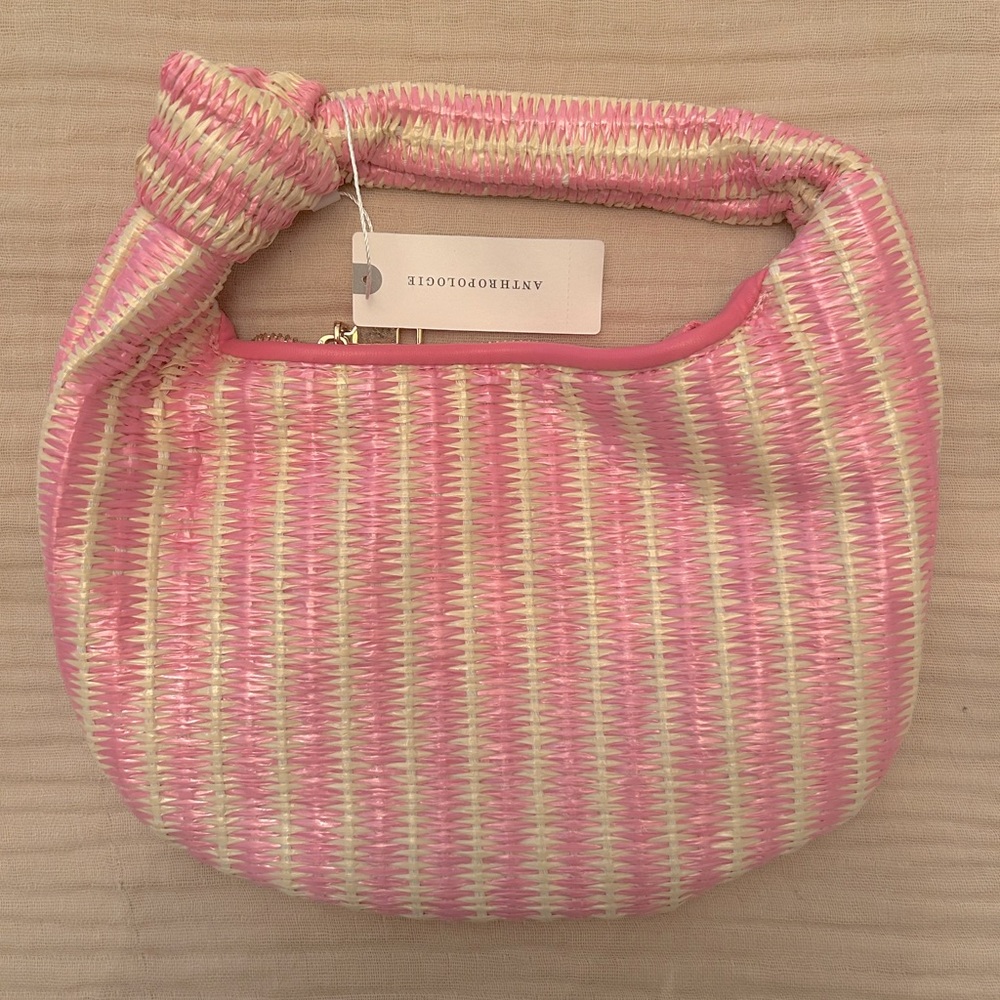 NWT Anthropology Anthro Melie Bianco straw hobo purse bag pink cream mini bag
